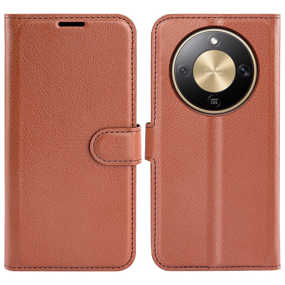 Litchi knížkové pouzdro na Honor Magic 8 Lite 5G - hnědé