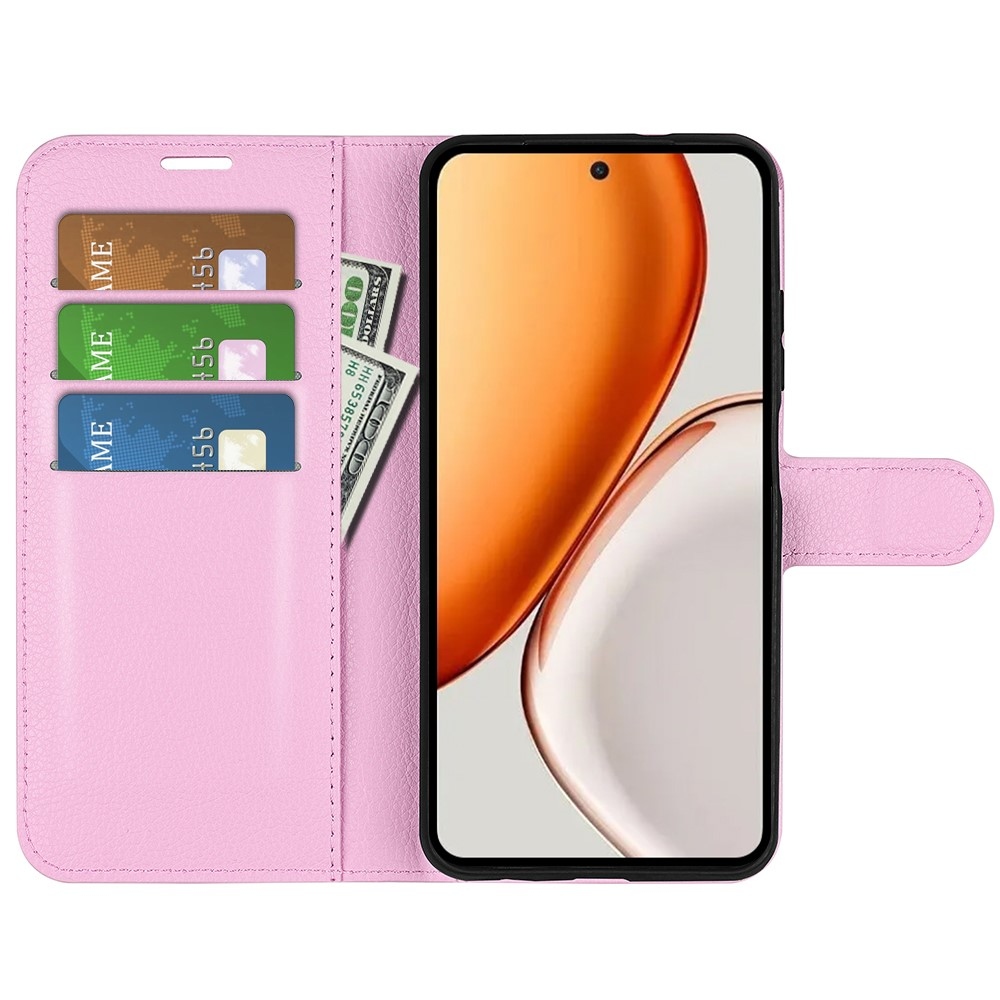 Litchi knížkové pouzdro na Honor Magic 8 Lite 5G - růžové