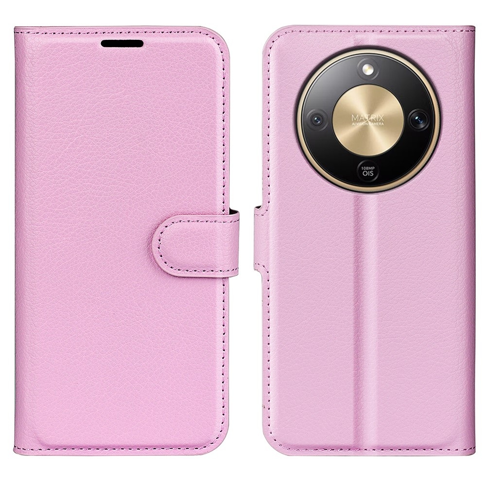 Litchi knížkové pouzdro na Honor Magic 8 Lite 5G - růžové