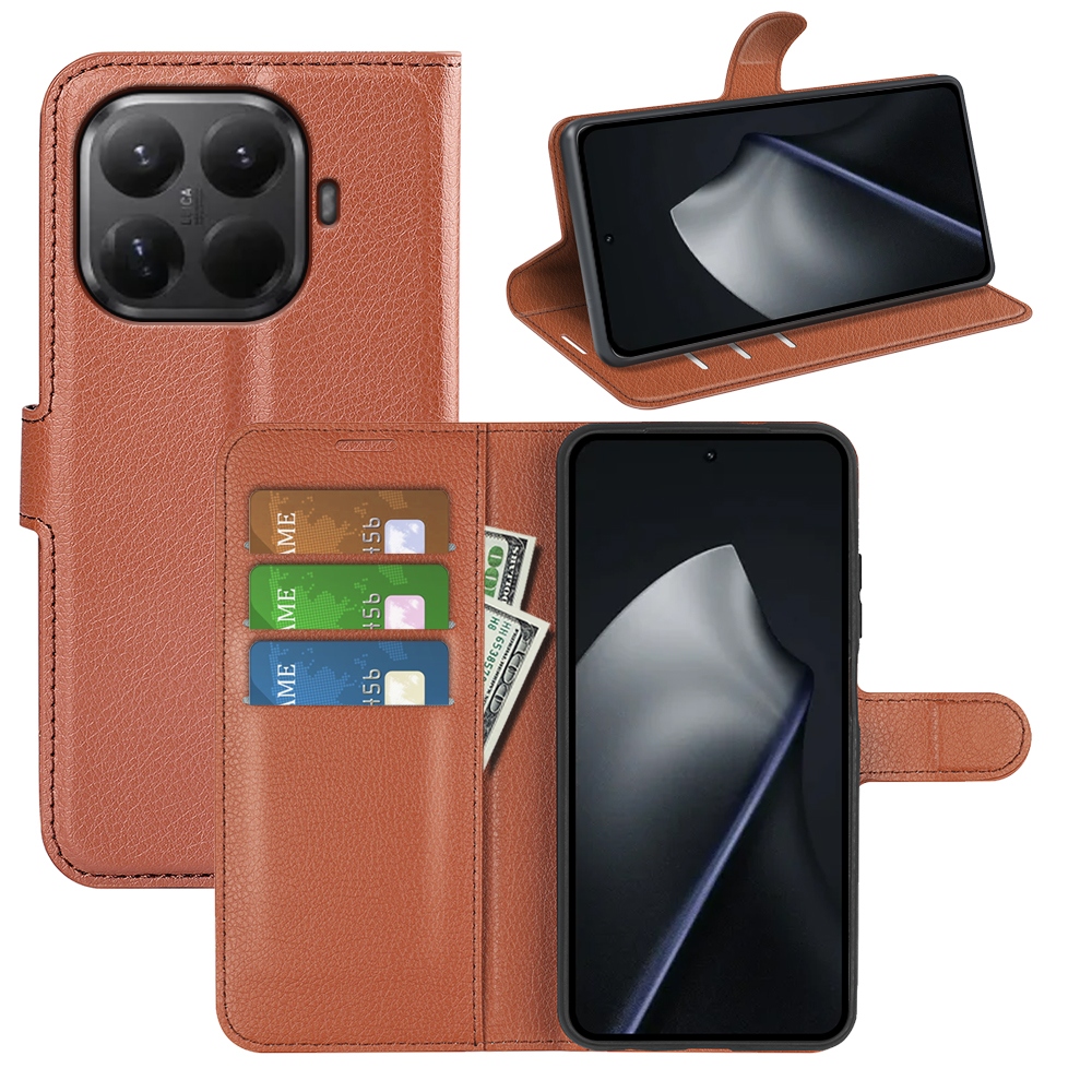 Litchi knížkové pouzdro na mobil Xiaomi 17T - hnědé