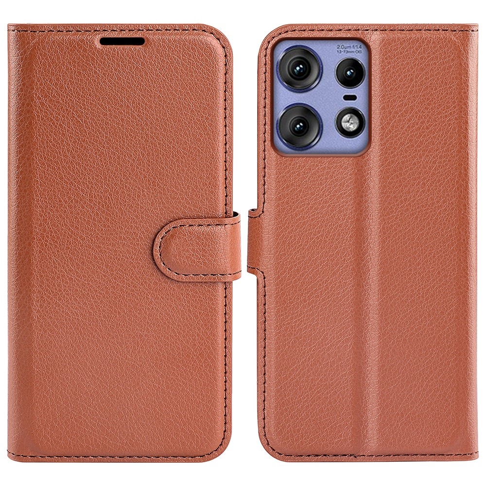 Litchi knížkové pouzdro na Motorola Edge 50 Pro 5G - hnědé