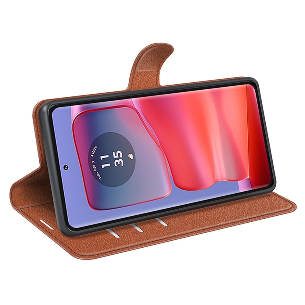 Litchi knížkové pouzdro na Motorola Edge 50 Pro 5G - hnědé