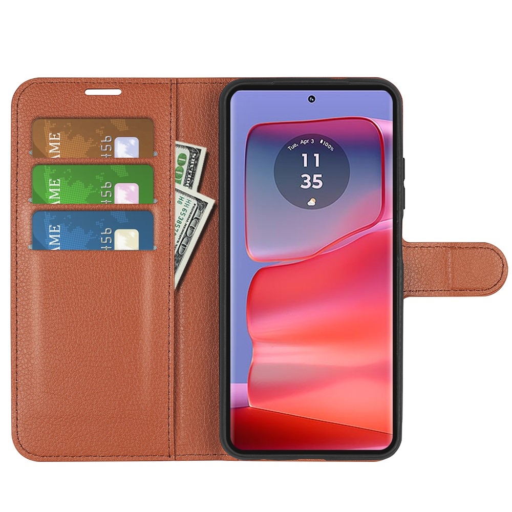 Litchi knížkové pouzdro na Motorola Edge 50 Pro 5G - hnědé