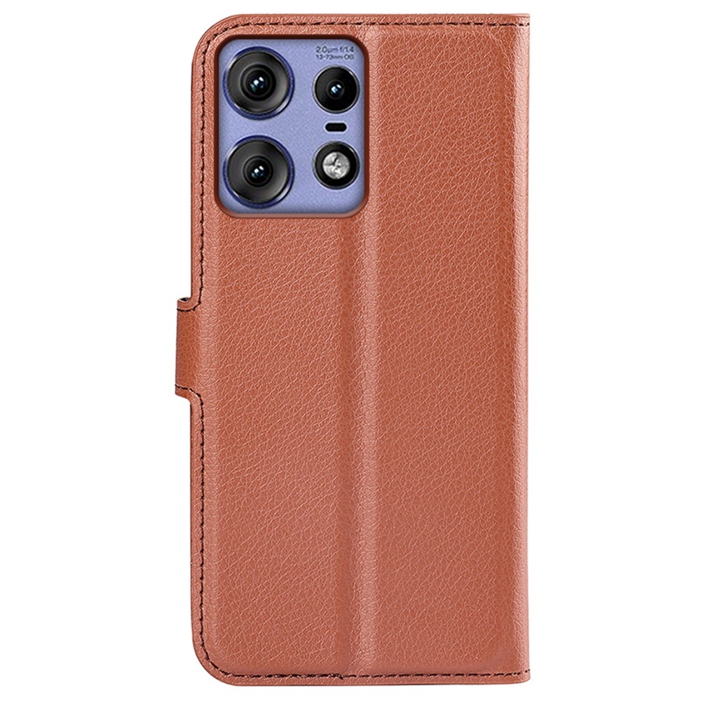 Litchi knížkové pouzdro na Motorola Edge 50 Pro 5G - hnědé