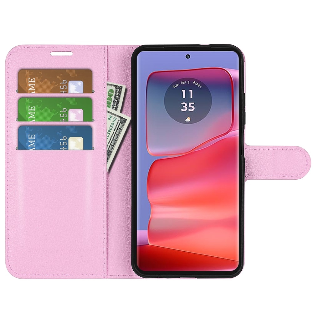 Litchi knížkové pouzdro na Motorola Edge 50 Pro 5G - růžové