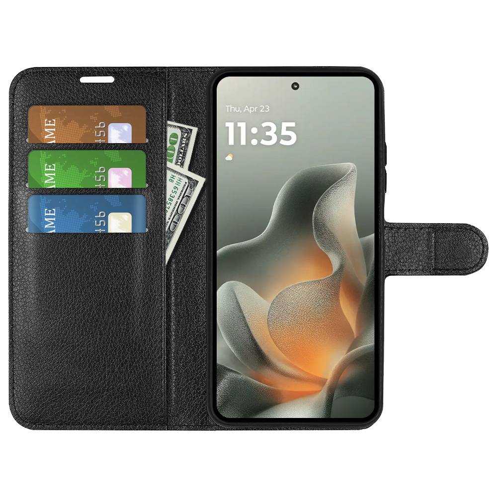 Litchi knížkové pouzdro na Motorola Edge 70 5G - černé