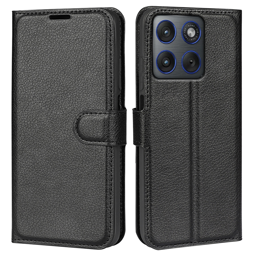 Litchi knížkové pouzdro na Motorola Edge 70 5G - černé