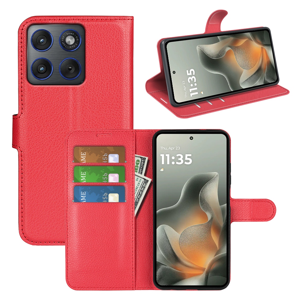 Litchi knížkové pouzdro na Motorola Edge 70 5G - červené