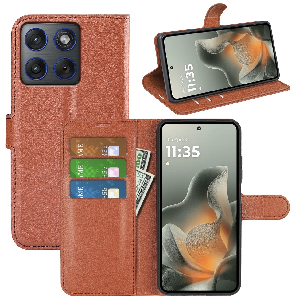 Litchi knížkové pouzdro na Motorola Edge 70 5G - hnědé