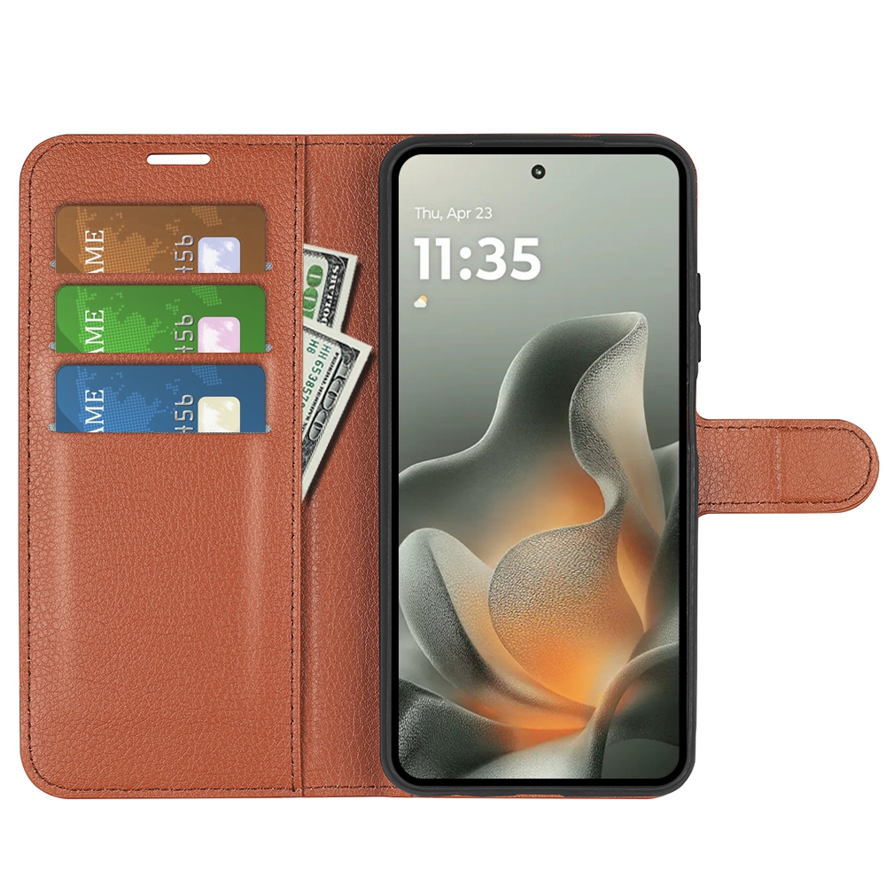 Litchi knížkové pouzdro na Motorola Edge 70 5G - hnědé