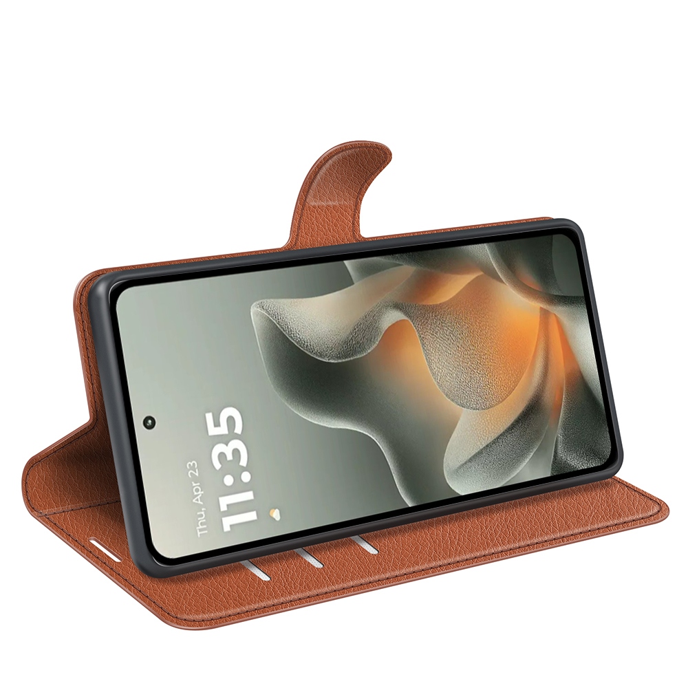 Litchi knížkové pouzdro na Motorola Edge 70 5G - hnědé