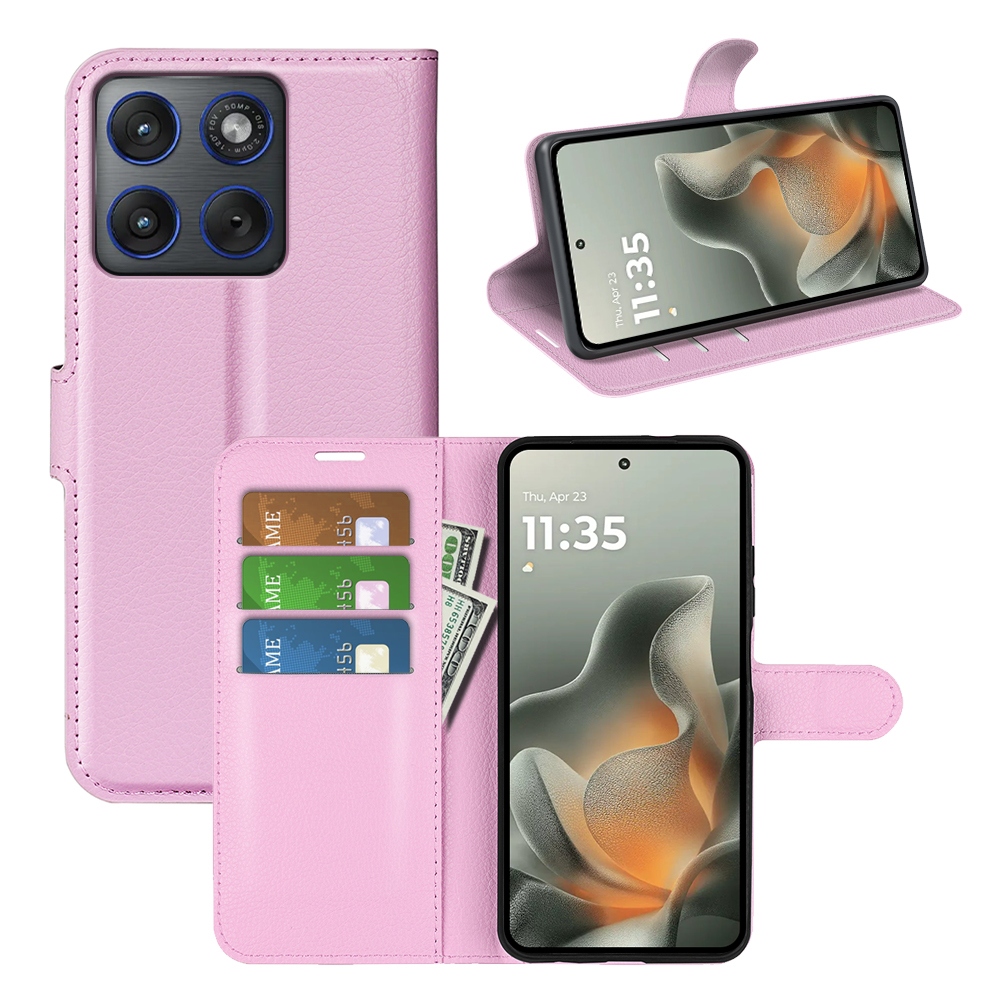 Litchi knížkové pouzdro na Motorola Edge 70 5G - růžové