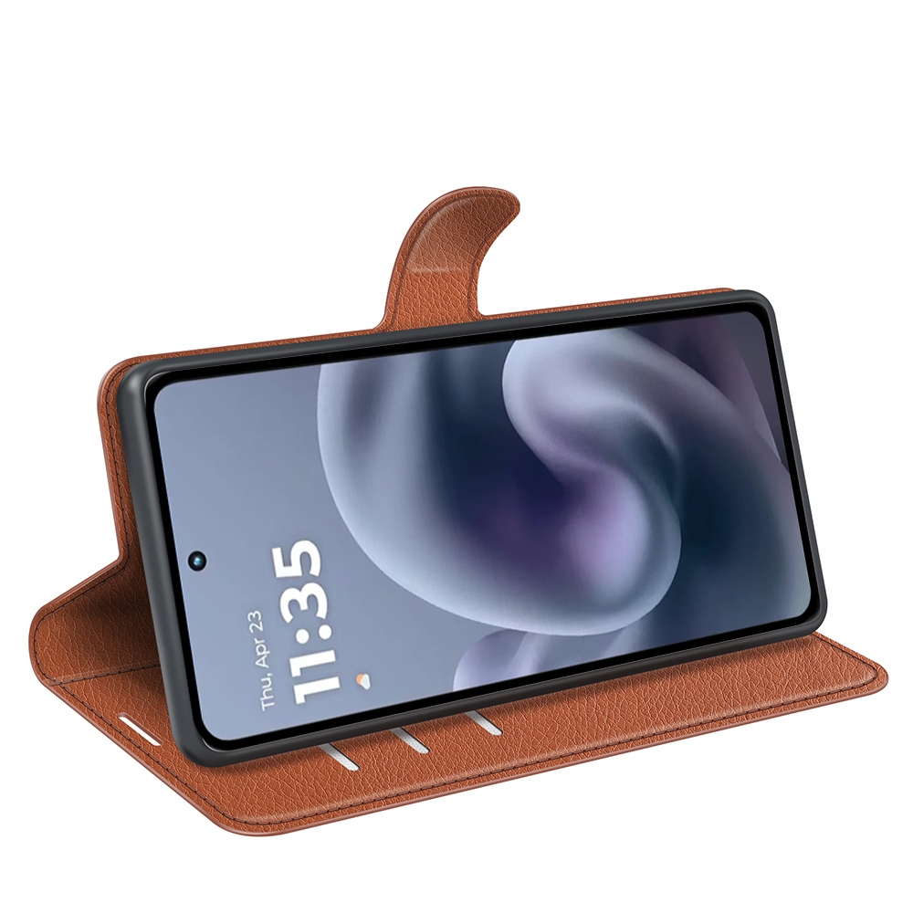Litchi knížkové pouzdro na Motorola Moto G86 Power 5G - hnědé
