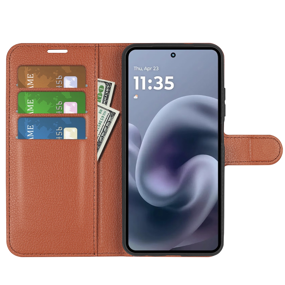 Litchi knížkové pouzdro na Motorola Moto G86 Power 5G - hnědé