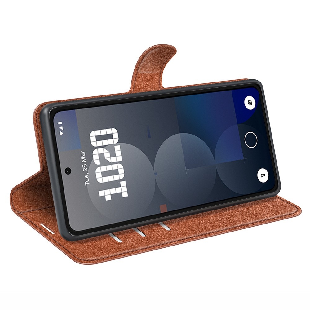 Litchi knížkové pouzdro na Nothing Phone (3a) Pro - hnědé