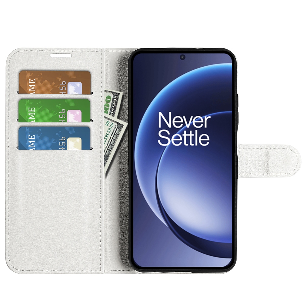 Litchi knížkové pouzdro na OnePlus 15 5G - bílé