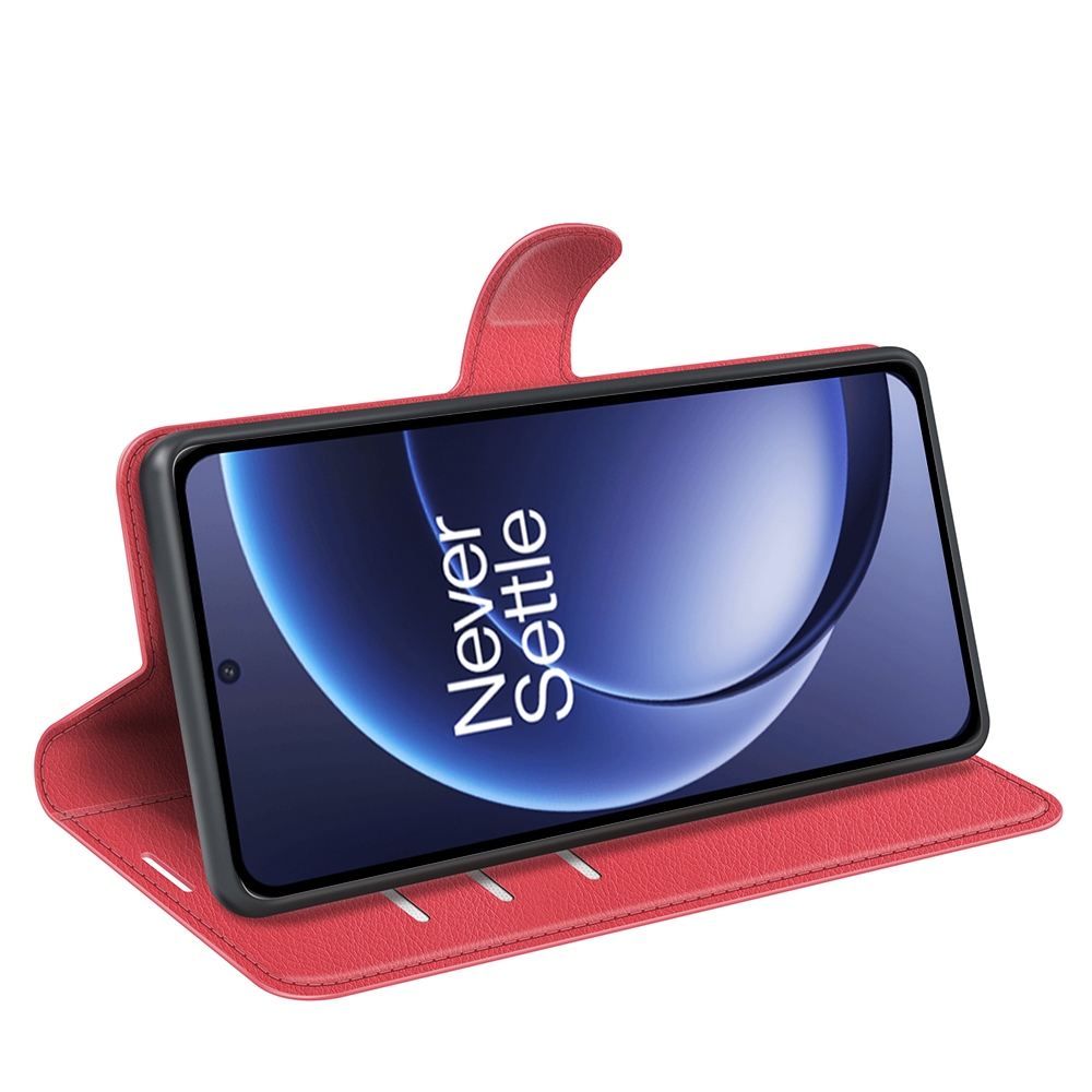 Litchi knížkové pouzdro na OnePlus 15 5G - červené