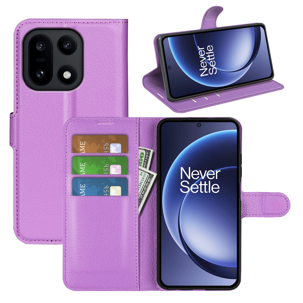 Litchi knížkové pouzdro na OnePlus 15 5G - fialové