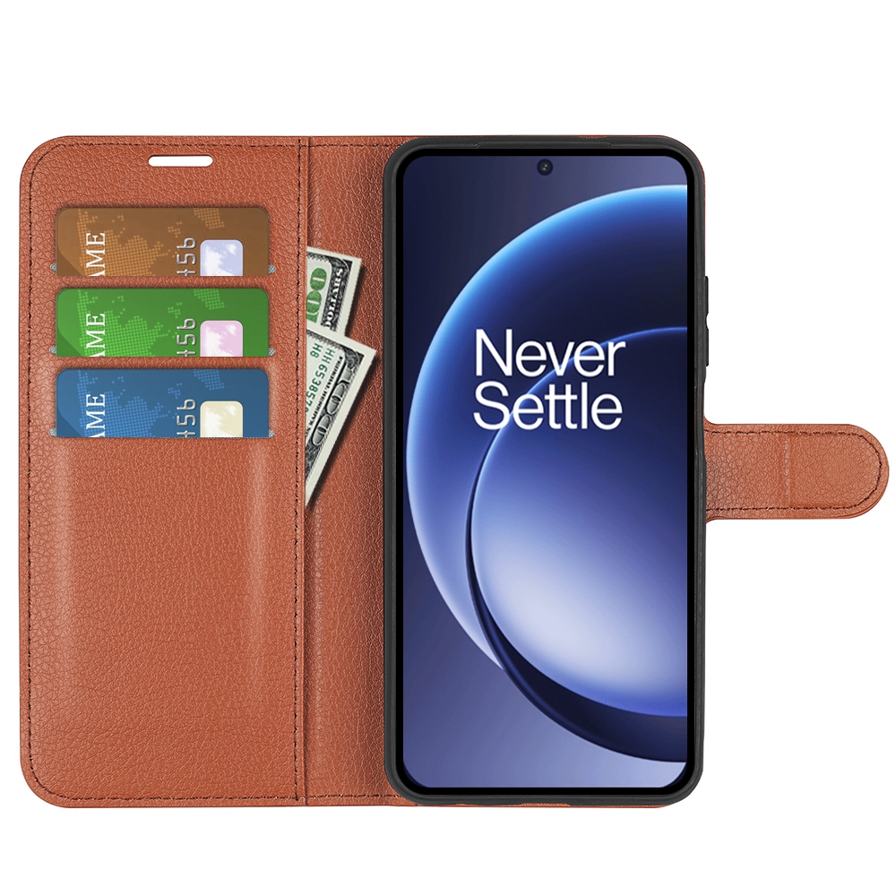 Litchi knížkové pouzdro na OnePlus 15 5G - hnědé