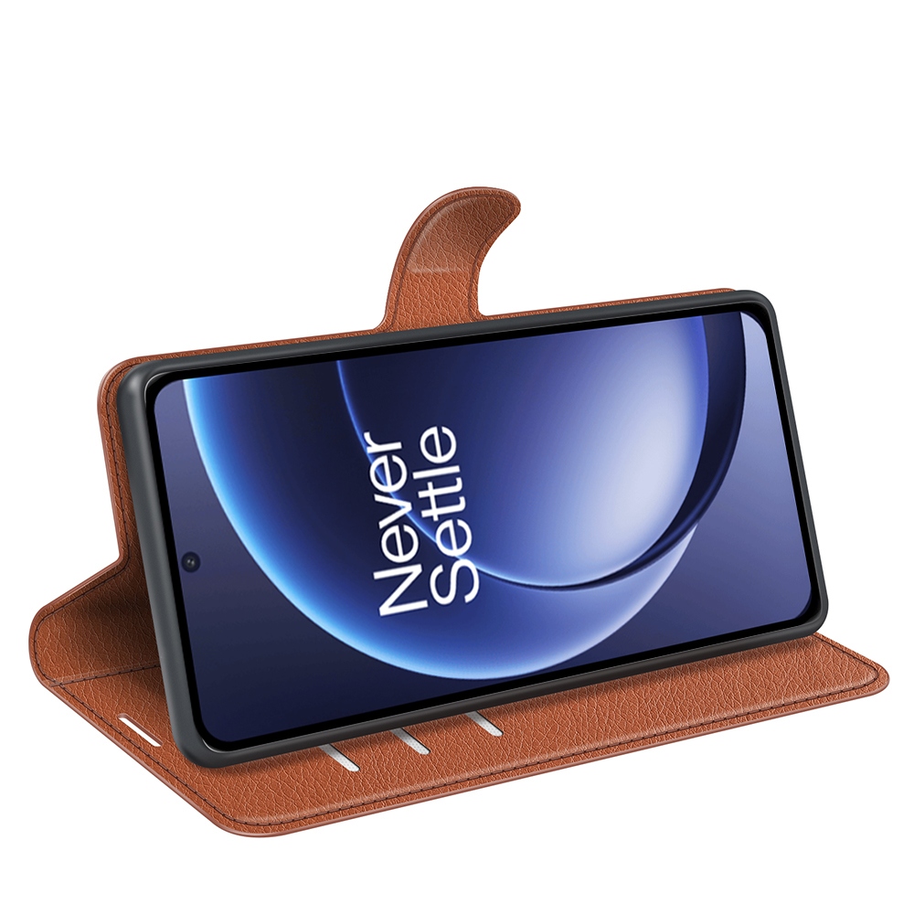 Litchi knížkové pouzdro na OnePlus 15 5G - hnědé