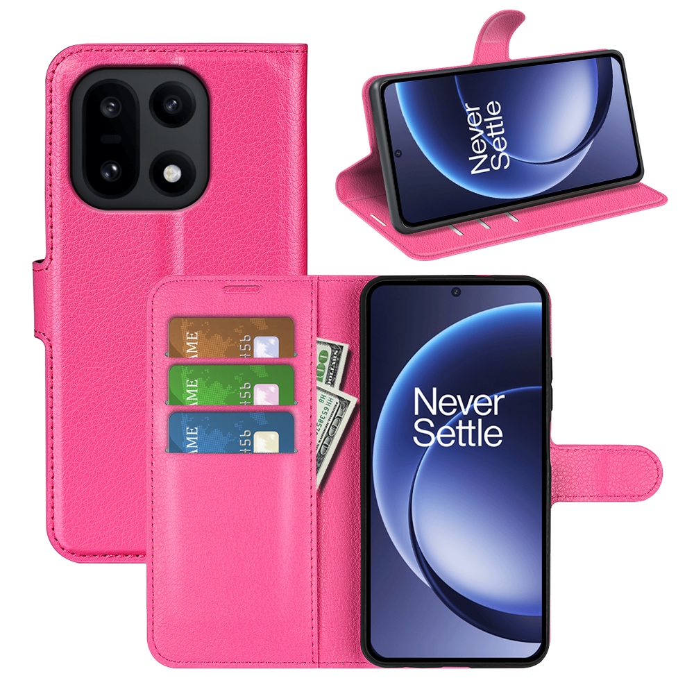 Litchi knížkové pouzdro na OnePlus 15 5G - rose