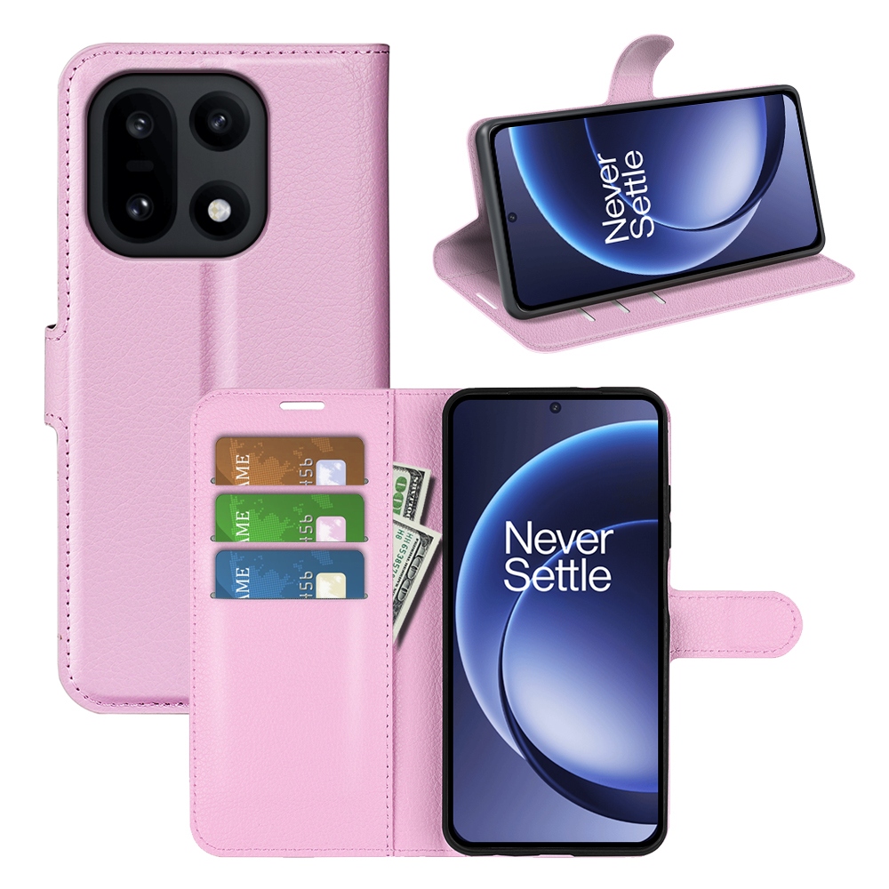 Litchi knížkové pouzdro na OnePlus 15 5G - růžové