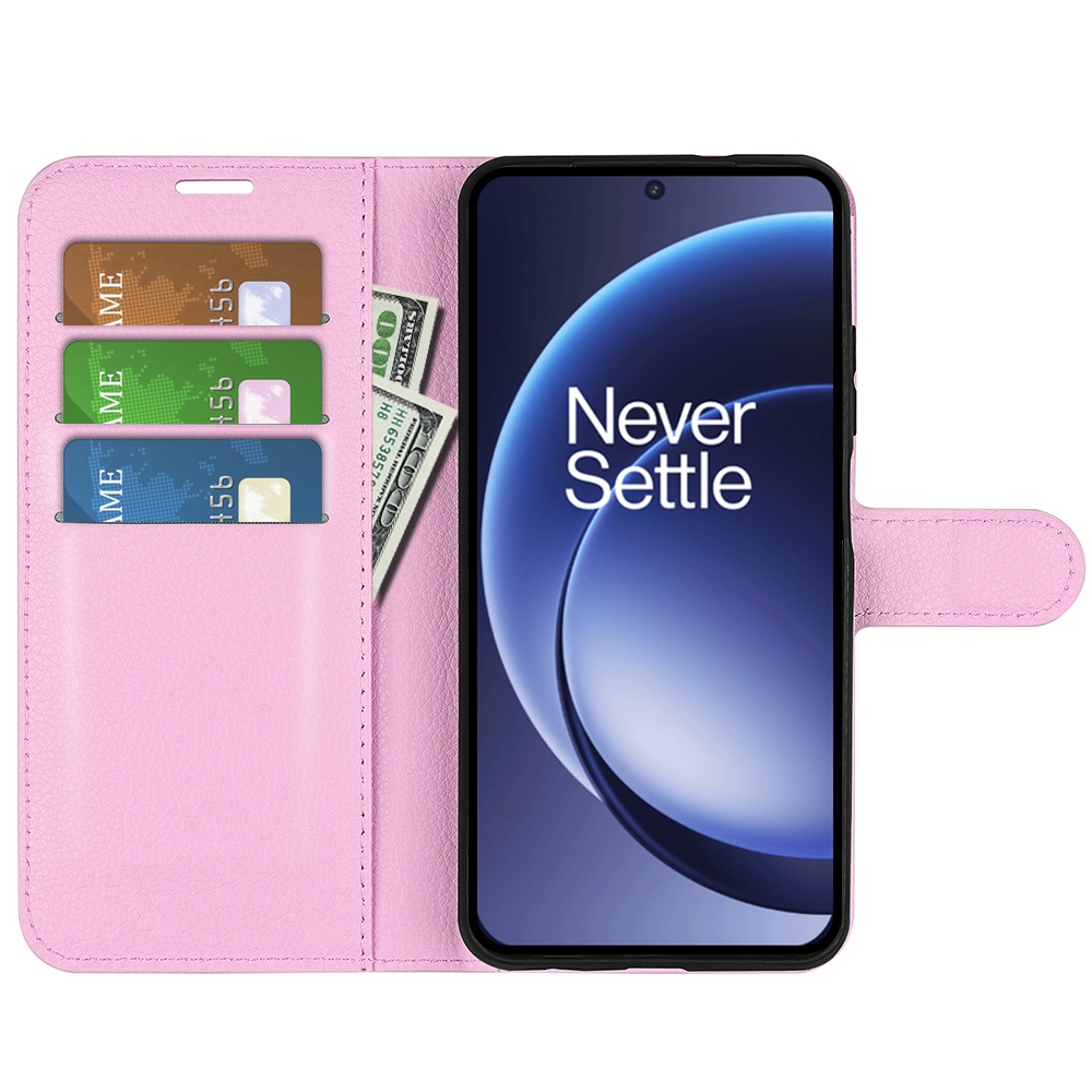 Litchi knížkové pouzdro na OnePlus 15 5G - růžové