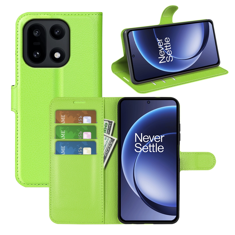 Litchi knížkové pouzdro na OnePlus 15 5G - zelené