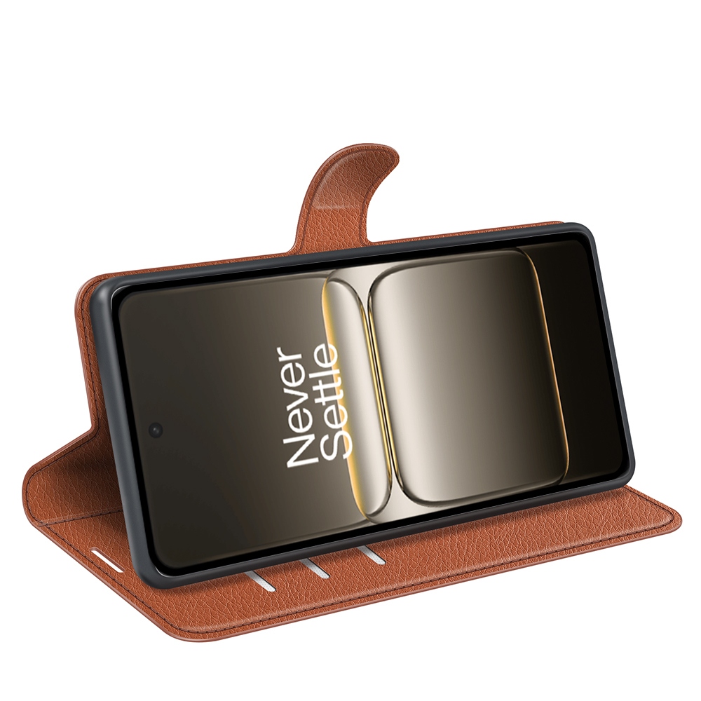 Litchi knížkové pouzdro na OnePlus Nord 5 5G - hnědé