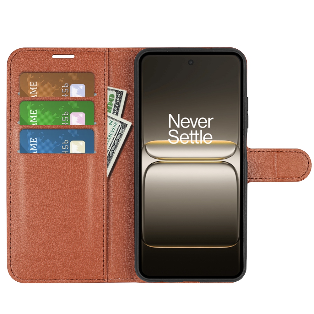 Litchi knížkové pouzdro na OnePlus Nord 5 5G - hnědé