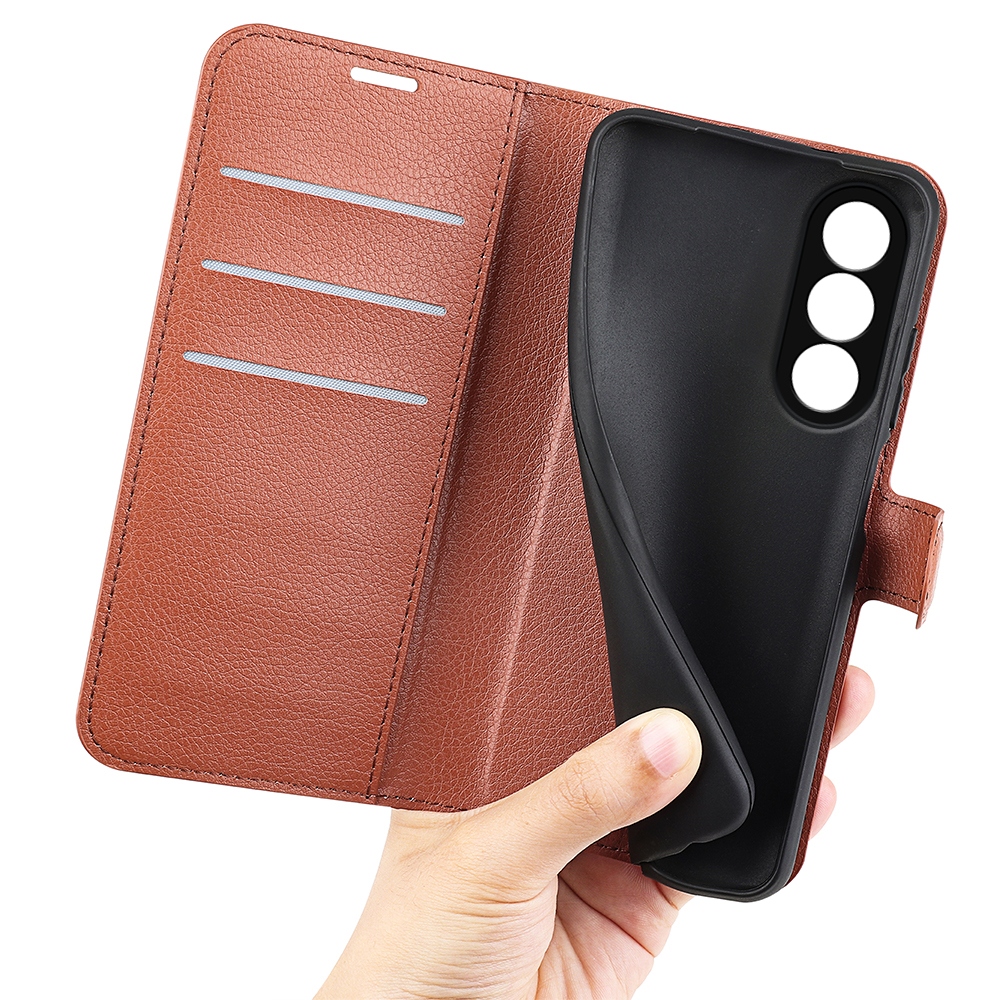 Litchi knížkové pouzdro na OnePlus Nord 5 5G - hnědé