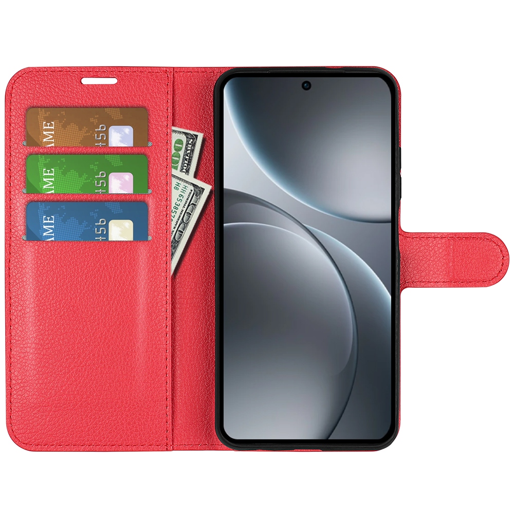 Litchi knížkové pouzdro na Oppo Find X9 5G - červené
