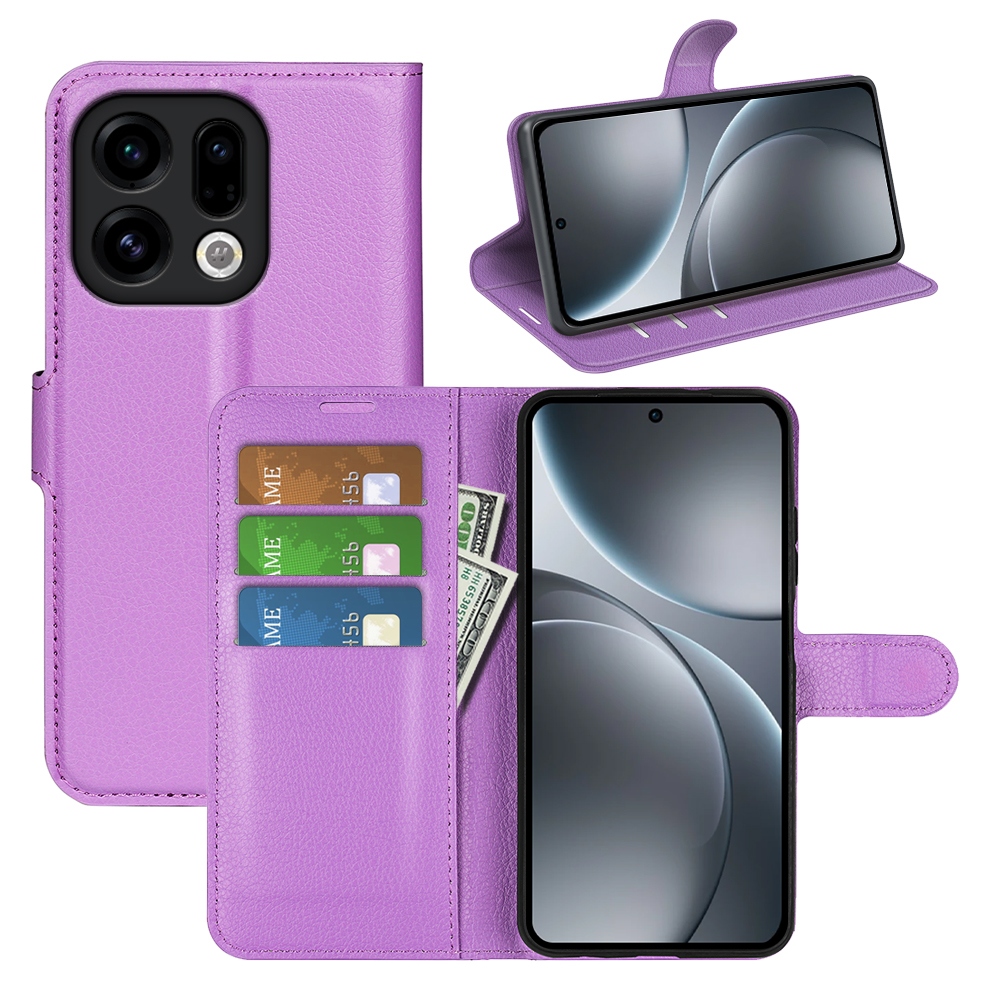 Litchi knížkové pouzdro na Oppo Find X9 5G - fialové