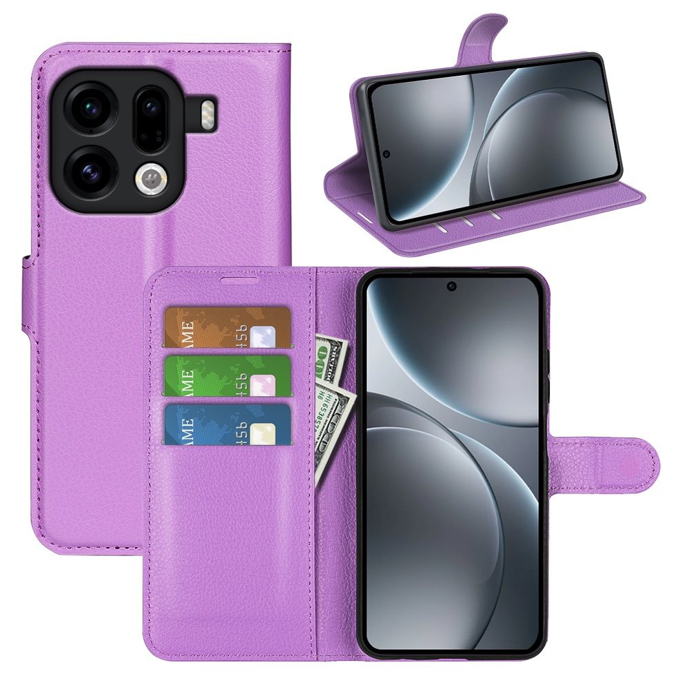 Litchi knížkové pouzdro na Oppo Find X9 Pro 5G - fialové