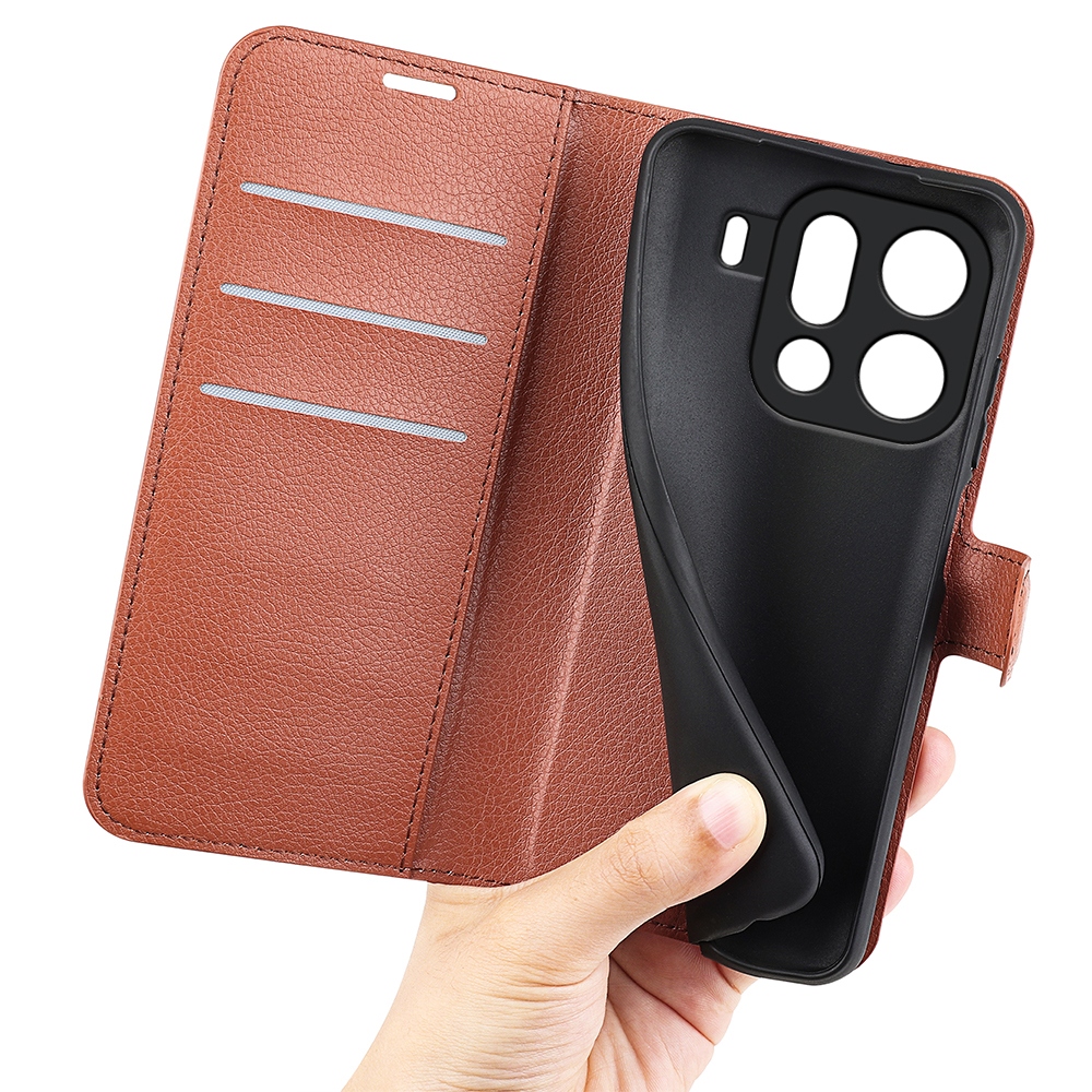 Litchi knížkové pouzdro na Oppo Find X9 Pro 5G - hnědé