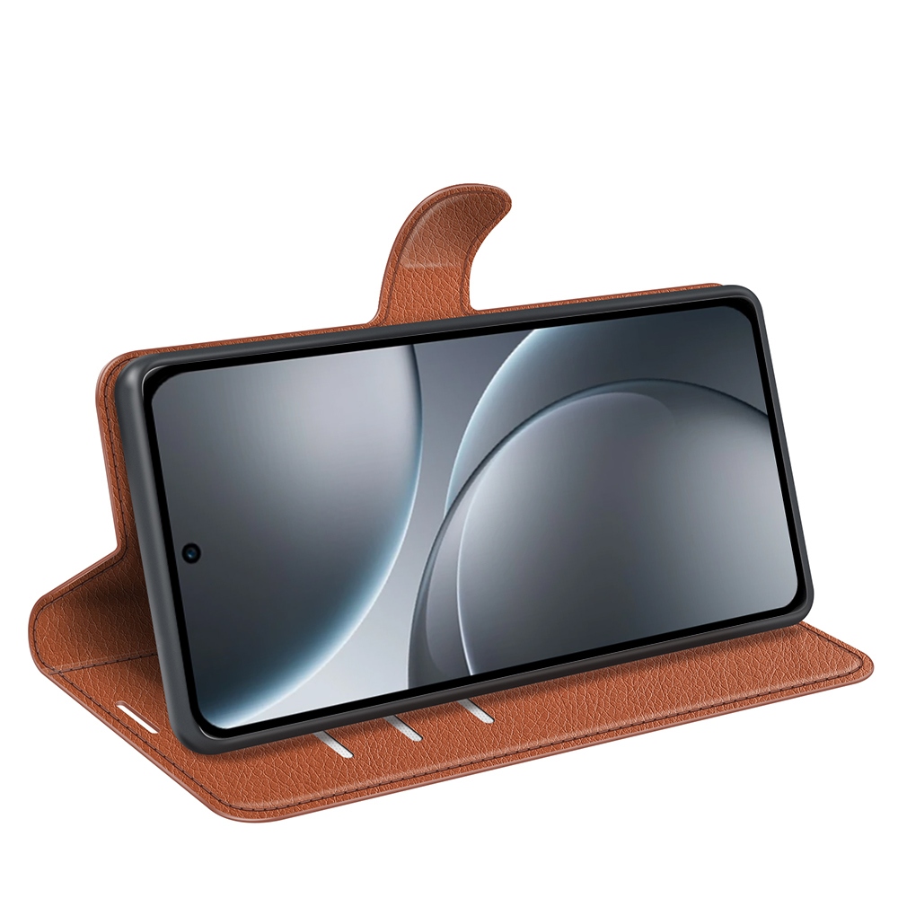 Litchi knížkové pouzdro na Oppo Find X9 Pro 5G - hnědé