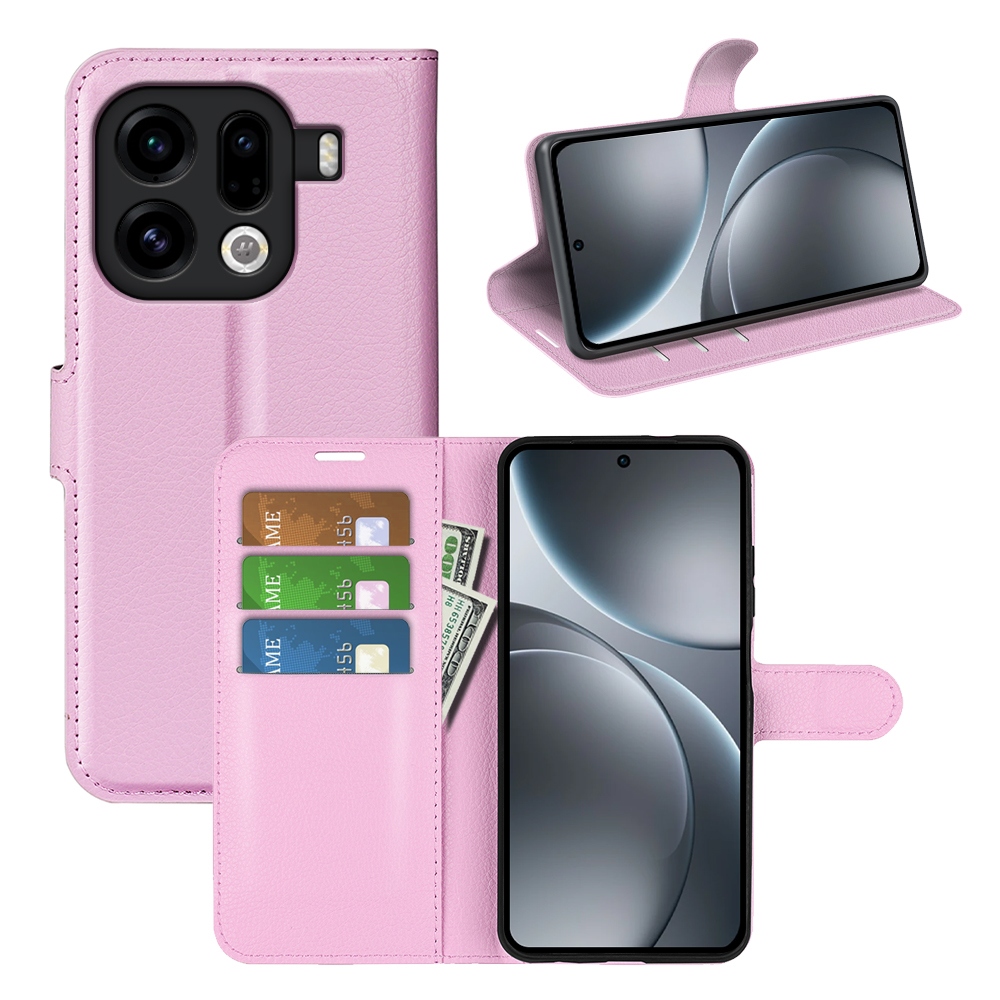 Litchi knížkové pouzdro na Oppo Find X9 Pro 5G - růžové