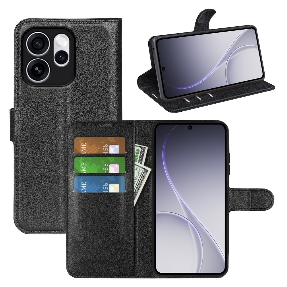 Litchi knížkové pouzdro na Oppo Reno 15 Pro 5G - černé