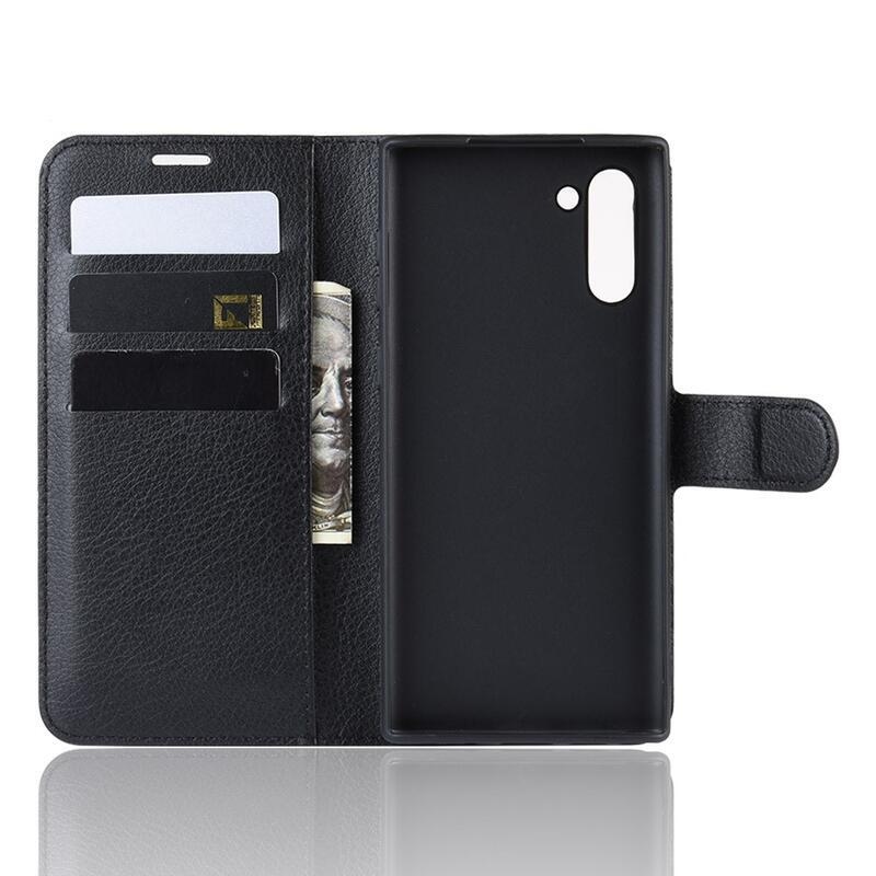 Litchi knížkové pouzdro na Samsung Galaxy Note 10 - černé