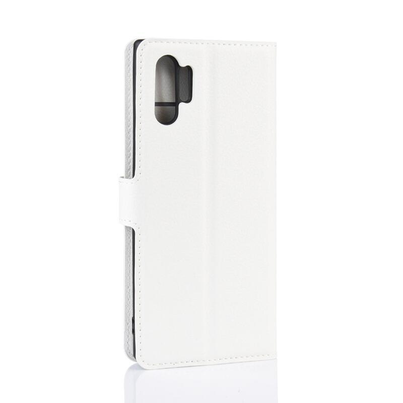Litchi knížkové pouzdro na Samsung Galaxy Note 10 Plus - bílé