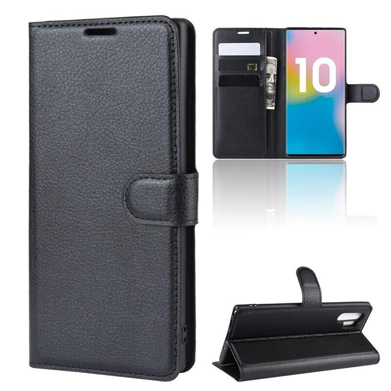 Litchi knížkové pouzdro na Samsung Galaxy Note 10 Plus - černé