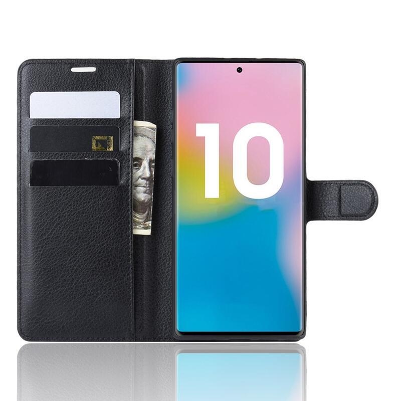 Litchi knížkové pouzdro na Samsung Galaxy Note 10 Plus - černé