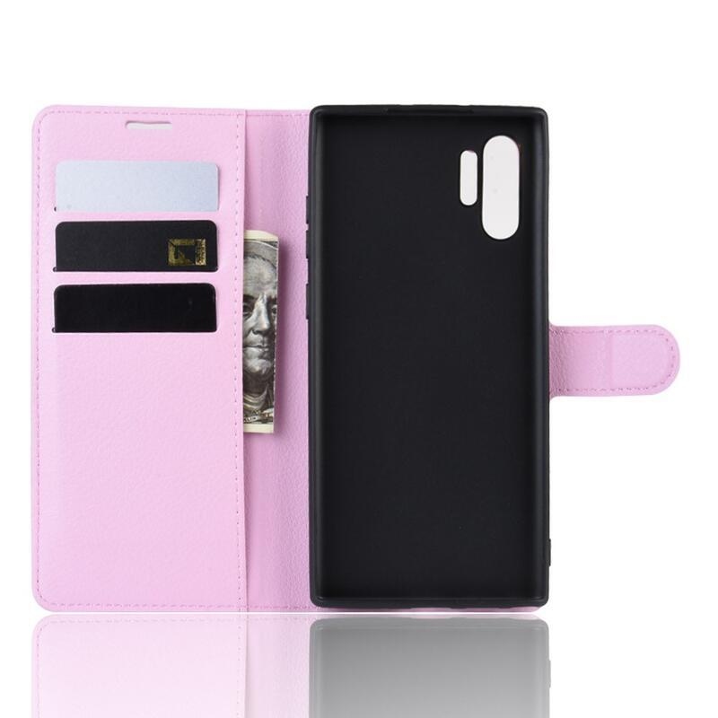 Litchi knížkové pouzdro na Samsung Galaxy Note 10 Plus - růžové