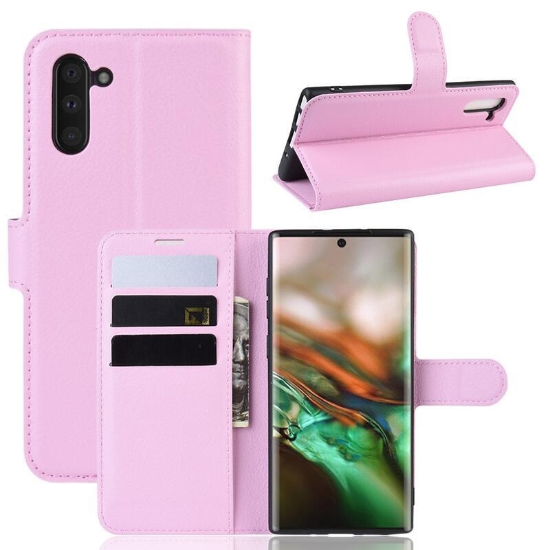 Litchi knížkové pouzdro na Samsung Galaxy Note 10 - růžové