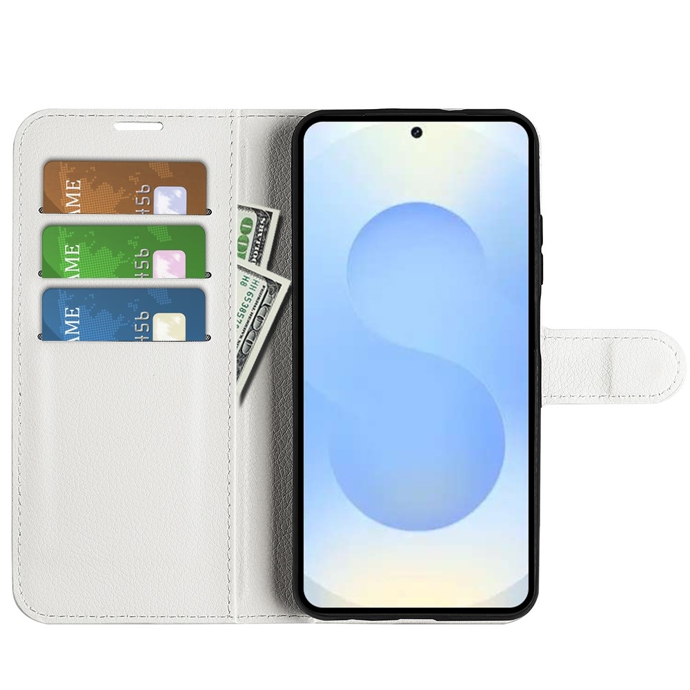 Litchi knížkové pouzdro na Samsung Galaxy S26+ - bílé