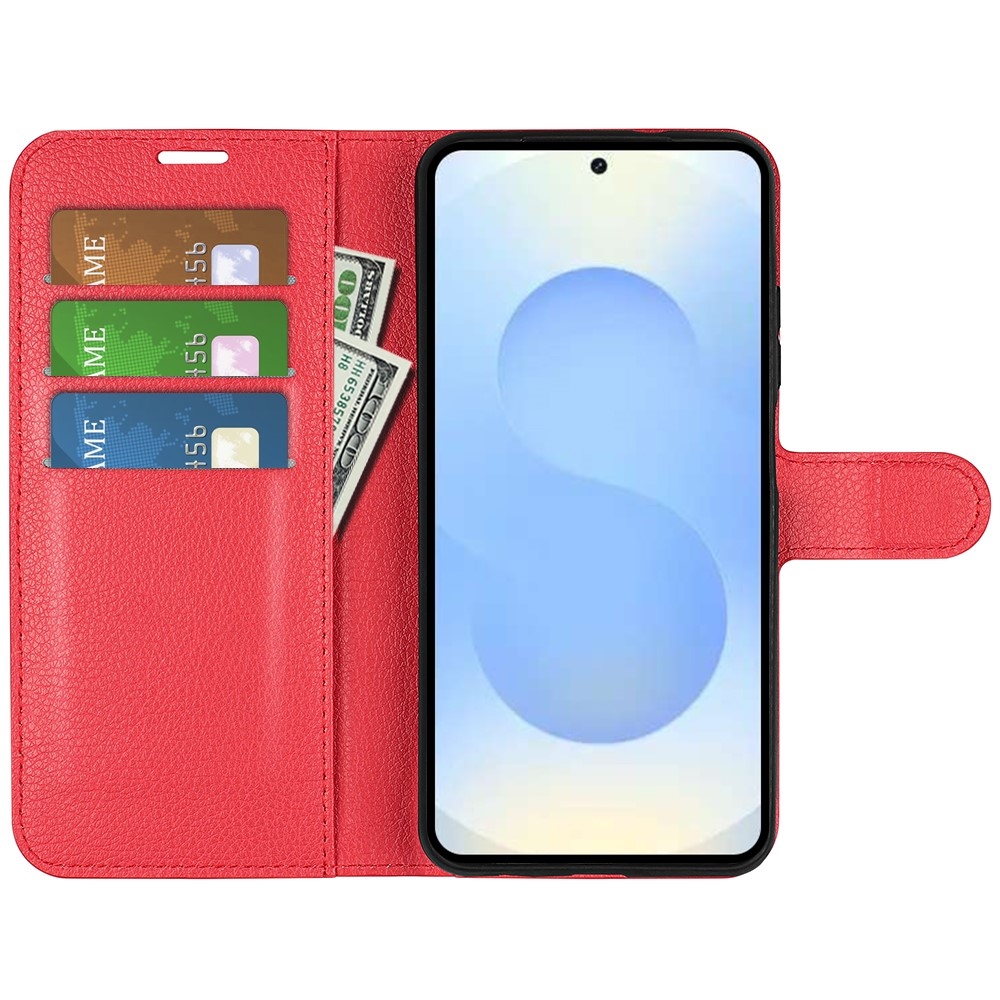 Litchi knížkové pouzdro na Samsung Galaxy S26+ - červené