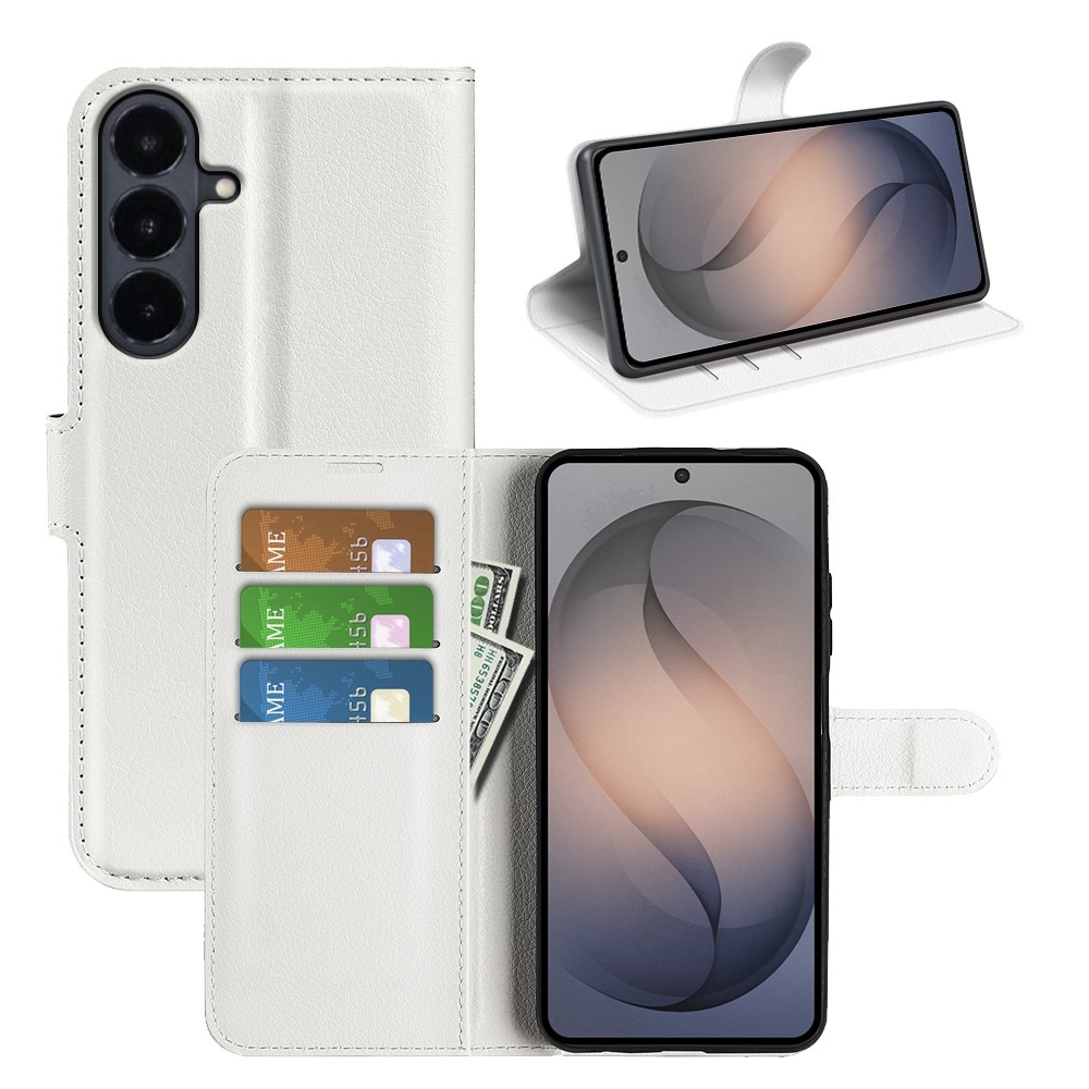 Litchi knížkové pouzdro na Samsung Galaxy S26 FE - bílé