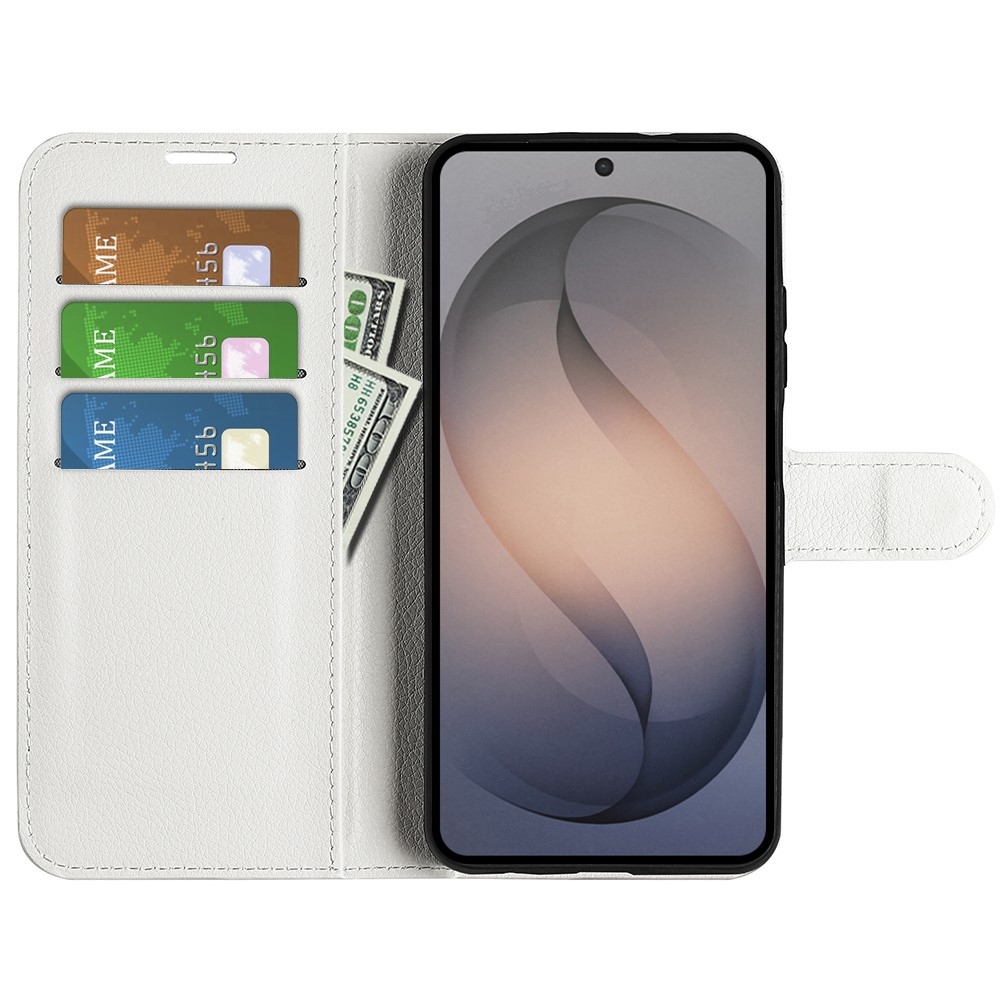 Litchi knížkové pouzdro na Samsung Galaxy S26 FE - bílé