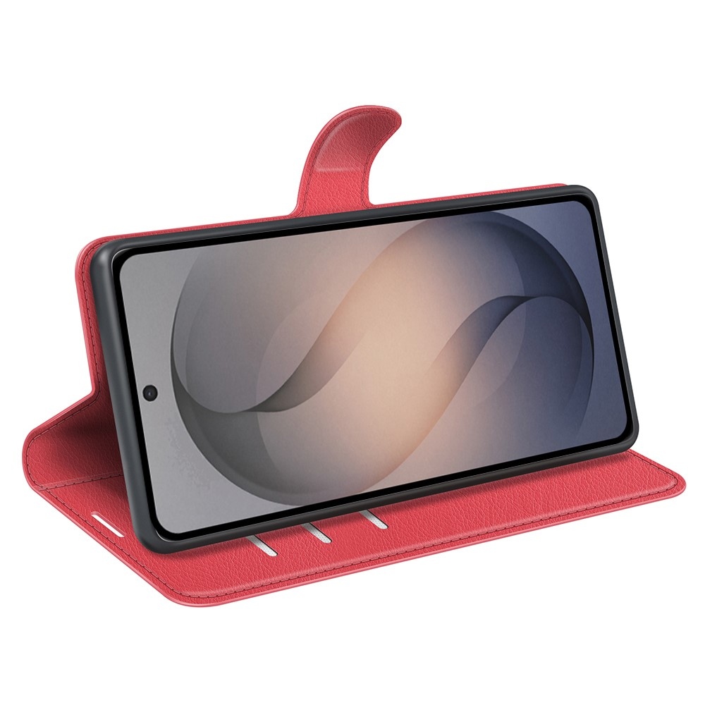 Litchi knížkové pouzdro na Samsung Galaxy S26 FE - červené