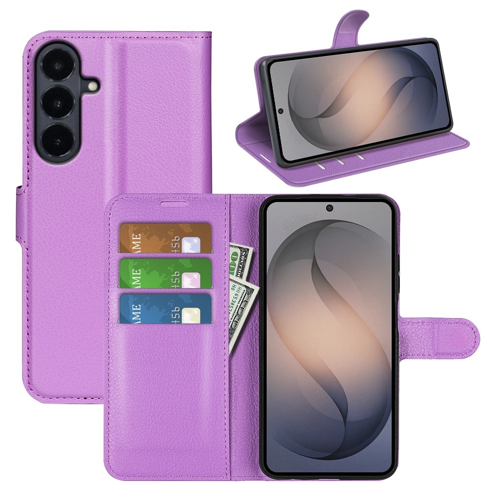 Litchi knížkové pouzdro na Samsung Galaxy S26 FE - fialové